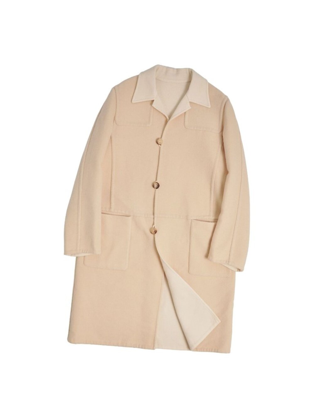 Hermes Vintage Coat Long Reversible Double Face Wool Cashmere Beige 38